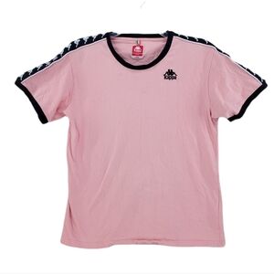 Kappa Maglietta T Shirt Womens L Pink Black SS Crew Neck Embroidered Logo